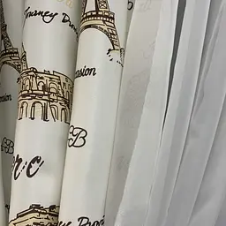 Коротка фіранка для кухні з атласу та шифону з коричневими будинками 1,8м на 4м на тасьмі ALBO pbe0052795 - мініатюра 6