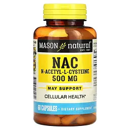N-ацетил-L-цистеїн Mason Natural NAC 500 mg, 60 капсул для підтримки клітинного здоров'я
