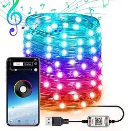 Світлодіодна стрічка RGB Led гірлянда Bluetooth керування з телефону на мідному дроті Крапля роси UKC 10 метрів - мініатюра 17