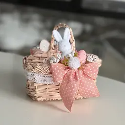 Великодній кошик 18х12х16см hand-made MIS LT рожевий з біло-рожевим декором та зайчиком