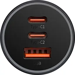 Автомобільний зарядний пристрій Baseus Golden Contactor Triple Fast Charger Car Charger 65W U+C+C CGJP010013 Dark Grey - мініатюра 2