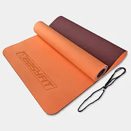 Килимок для йоги та фітнесу TPE+TC 6 мм двошаровий персиковий-коричневий EasyFit fit0025086