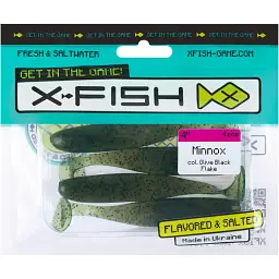 Силікон X-Fish Minnox 4" Olive Black Flake (4шт/уп) - мініатюра 2