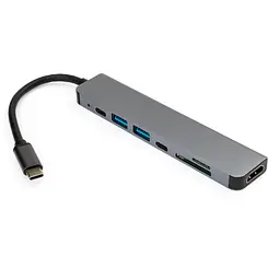Концентратор Vinga Type-C to 4K HDMI+2*USB3.0+SD+TF+PD+USB-C 3.1 Gen1 aluminium (VCPHTC7AL) - мініатюра 2