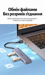USB-хаб UGREEN CM219 концентратор вхід USB-A виходи 4 USB-A 3.0 до 5 Гбіт/с порт USB-C лише для живлення хаба для передавання даних не для заряджання без встановлення драйверів для Windows macOS Linux захист від перенапруги надмірного струму та перегрівання LED-індикатор роботи вбудований кабель 0,15 м темно-сірий (50985) - мініатюра 7