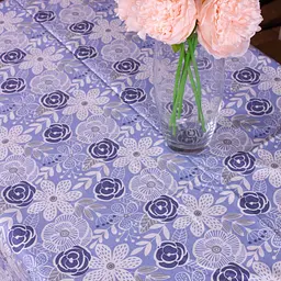 Скатертина MirSon №203 Blue flowers 130х130 см рогожка синя з білим - мініатюра 3
