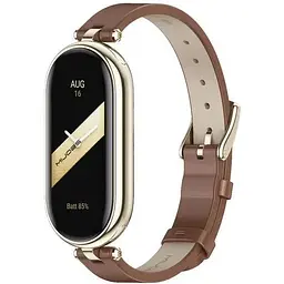 Шкіряний ремінець MiJobs для фітнес-браслета Xiaomi Mi Band 3 и 4 Type A коричневий, тримач - золотистий