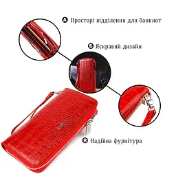 Горизонтальний яскравий гаманець для жінок із натуральної фактурної шкіри під крокодила Canpellini 21621 червоний - мініатюра 4