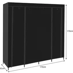 Складана тканинна шафа для одягу Ruhhy 23740 XXL (170x170 см), чорна гардеробна на 14 полиць та 2 вішалки, мобільна шафа-органайзе - мініатюра 2