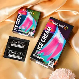 Презервативи Holographic Recare Ice Cream Big Dotted Condoms 3 шт, з пухирцями, аромат: морозиво - мініатюра 5