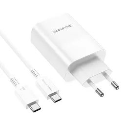 МЗП Borofone BN10 Sunlight PD65W (1USB-A/1C) + кабель Type-C to Type-C White - мініатюра 4