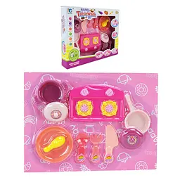 Ігровий набір кухонного начиння з рожевою плитою та посудом Tableware set (3653A-1)