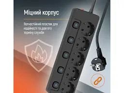 Мережевий фільтр-подовжувач ColorWay 5 м Black (CW-PSEA55SBK) - мініатюра 7