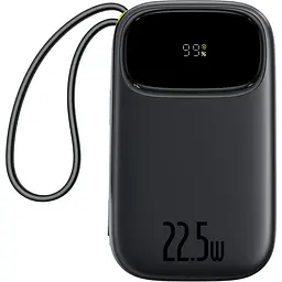 Зовнішній акумулятор із 2 вбудованими кабелями Baseus Qpow 3 20000mah 22.5w C + L чорний