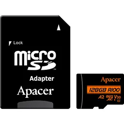 Карта пам'яті Apacer microSDXC 128GB Class 10 UHS-I/U3 V30 A2 R100 + SD Adapter (AP128GMCSX10U8-R) [166580]