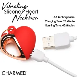 Кольє з підвіскою вібратором Charmed Vibrating Silicone Heart Necklace, 90 см (червоний) - мініатюра 6