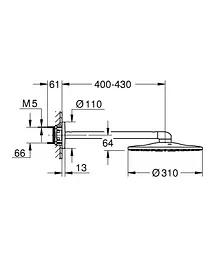Верхній душ з душовим кронштейном 430 мм, 2 режими струменя Grohe Rainshower 310 SmartActive 22123KF0, Чорний матовий - мініатюра 6