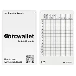 Мнемонічний планшет Lapua Seed phrase keeper, з логотипом Btcwallet (LSPKLBTCW)