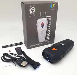 Ультразвуковий акумуляторний відлякувач собак із ліхтариком Ultrasonic Dog Repeller PU 70/8669 - мініатюра 2