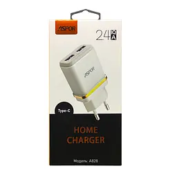 Мережевий зарядний пристрій Aspor A828 Eco 2USB/2.4A + кабель USB – Type-C- білий - мініатюра 4