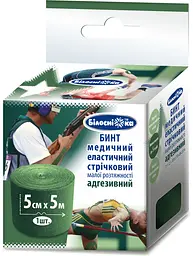 Бинт адгезивний еластичний тейп Білосніжка 5 см х 5 м зелений (438460)