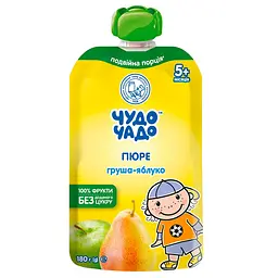 Упаковка пюре Чудо-чадо Груша-яблуко без цукру 2.7 кг (180 г х 15 шт.) - мініатюра 2