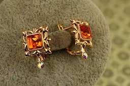 Сережки Xuping Jewelry Глорія з помаранчевим каменем Сваровські 1,8 см золотисті - мініатюра 2