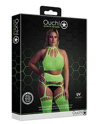 Комплект білизни Ouch! Two Piece with Crop Top and Stockings, XL/XXXXL (зелений) - мініатюра 3