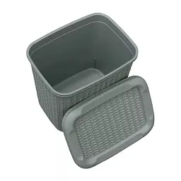 Корзина Ucsan Plastik KNIT прямокутна з кришкою сiрий металiк 10 л (86008.2) - мініатюра 2