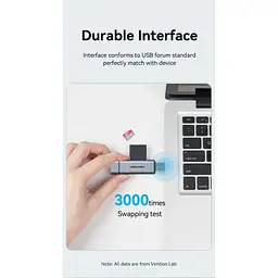 Зчитувач флеш-карт Vention USB 3.0 AM/USB-C to SD+TF Gray Dual Drive Letter Aluminum Alloy (CLLH0) - мініатюра 7