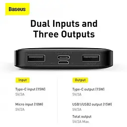 Портативна батарея Baseus Bipow Digital Display 10000 mAh 15W PPDML-I01 Black - мініатюра 7