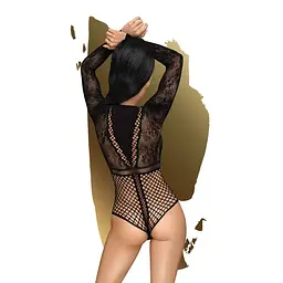 Боді Penthouse Spicy Whisper S/L Black, імітація топу з довгими рукавами, закрите декольте - мініатюра 2