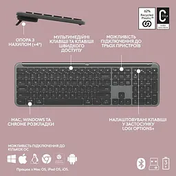 Клавiатура бездротова Logitech Signature Slim K950 US Graphite USB (920-012465) - мініатюра 8