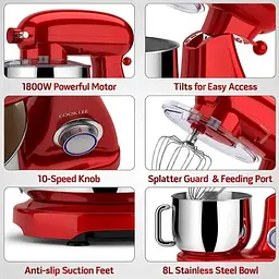 Кухонний комбайн планетарний Cookdeyi міксер тістоміс 1800 Вт чаша 8 л SM 1522NM red - мініатюра 2