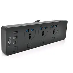 Мережевий фільтр ТВ-Т11, 3 розетки + 3 USB, з перемикачем на кожну розетку, 2 м, перетин 3х0,75мм, 3000W, Black, Box