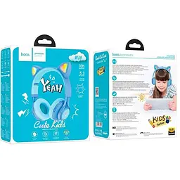 Навушники дитячі Hoco Cat ear kids BT headphones W39 блакитні - мініатюра 3