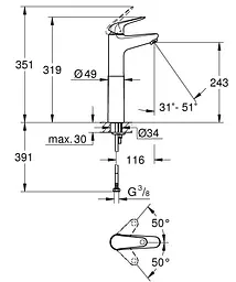 Змішувач для умивальника XL-Size Grohe Euroeco 24273001 Хром - мініатюра 4
