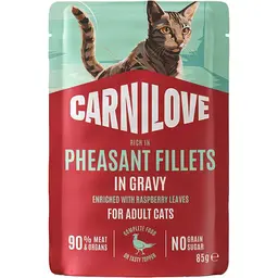 Вологий корм для котів Carnilove Gravy Pheasant with Raspberry Leaves фазан і листя малини в соусі 85 г