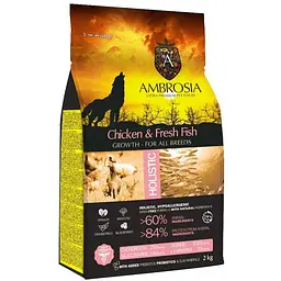 Уцінка. Сухий корм Ambrosia Grain Free для цуценят усіх порід з куркою та свіжою рибою 2 кг 07.12.26 - мініатюра 1