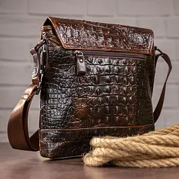 Сумка чоловіча з тисненням під крокодила 14698 Vintage коричнева - мініатюра 4