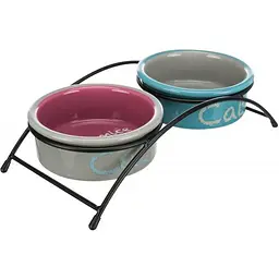 Миска Trixie для котів подвійна на металевій підставці керамічна 12 см 2х300 мл - мініатюра 2