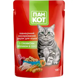 Вологий корм для кішок Пан Кот кролик у соусі 100 г (4820111141036)