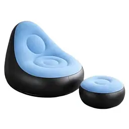 Надувне садове крісло з пуфиком Air Sofa Comfort велюрове 110×100×75 см вініл з вологостійким флокованим покриттям Блакитний 