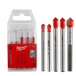 Набір свердл Milwaukee по склу та плитці GENII 1x4x50, 1x5x50, 2x6x60, 1x8x60, 5 шт (4932479948) - мініатюра 2