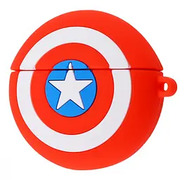 Силіконовий футляр Marvel & DC series для навушників AirPods 1/2 + кільце Капітан Америка / Червоний - мініатюра 2