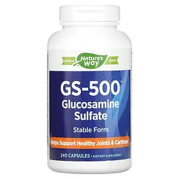 Глюкозамін сульфат, GS-500 Glucosamine Sulfate, 240 капсул (0,5 г у капсулі) Nature's Way vit0002462