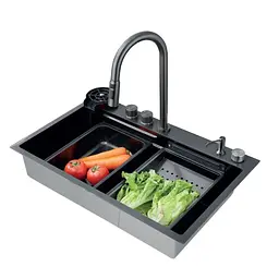 Кухонна мийка Zerix ZH7546-SET-01 Nano-Black із вбудованим змішувачем ZM5575, Графит