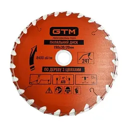 Диск пиляльний GTM 190×30мм, 24 зуби, по дереву з цвяхами (SBW-19024N)