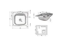 Мийка накладна Brinex 500х500х160мм 1 5050, Satin 0,6мм BRIN5050SAT06 - мініатюра 2