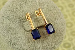 Сережки підвіски Xuping Jewelry Прима із синім каменем 2,2 см золотисті - мініатюра 2